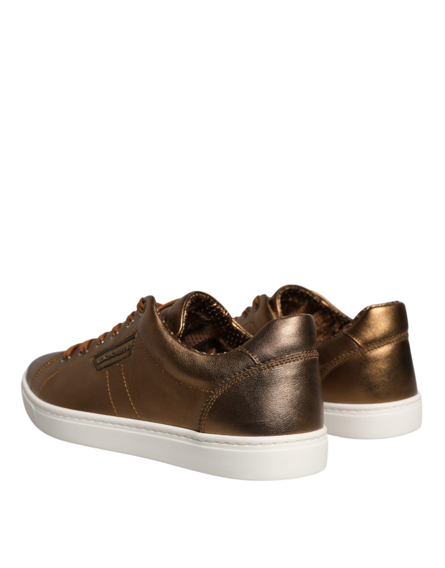 Dolce &amp; Gabbana Guld Læder Logo London Mænd Sneaker Sko