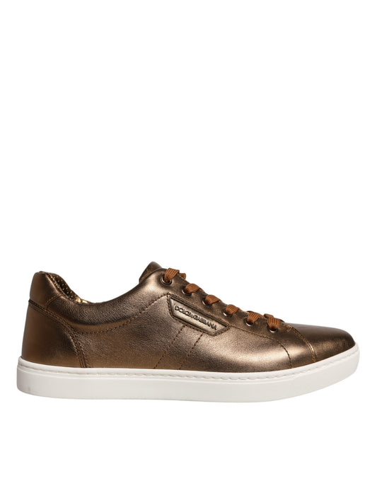 Dolce &amp; Gabbana Guld Læder Logo London Herre Sneakers Sko