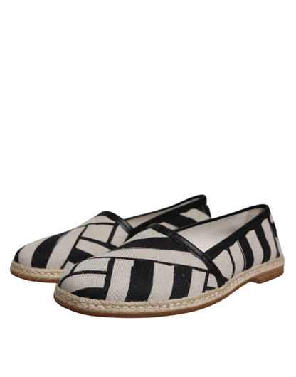 Dolce &amp; Gabbana Black White Stripes Slip On Espadrille Sko