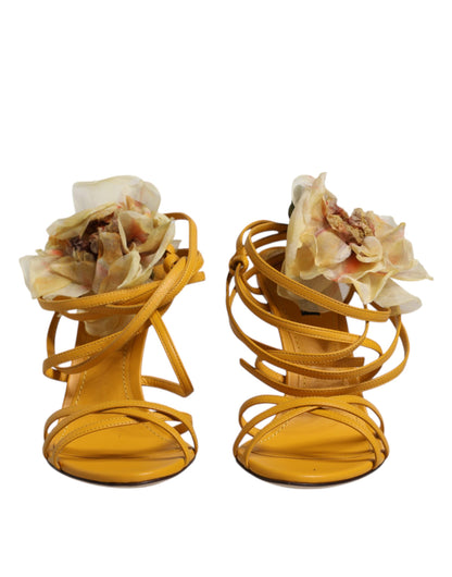 Dolce &amp; Gabbana Orange Flower Applique Keira Sandals Sko