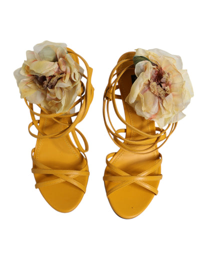 Dolce &amp; Gabbana Orange Flower Applique Keira Sandals Sko