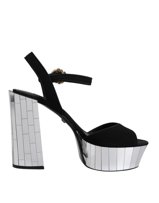 Dolce &amp; Gabbana Sorte Spejlblanke Platform Sandaler Sko