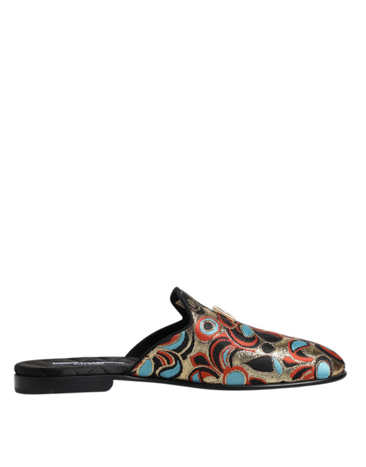 Dolce &amp; Gabbana Multicolor Jacquard Logo Flade Sandaler Sko