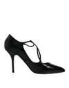 Dolce & Gabbana Black Leather T-strap Stiletto Heels Shoes