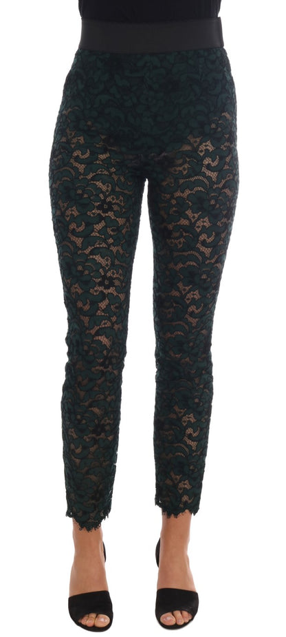 Dolce &amp; Gabbana Højtaljede Slim-Fit Blomsterbukser med Blonde