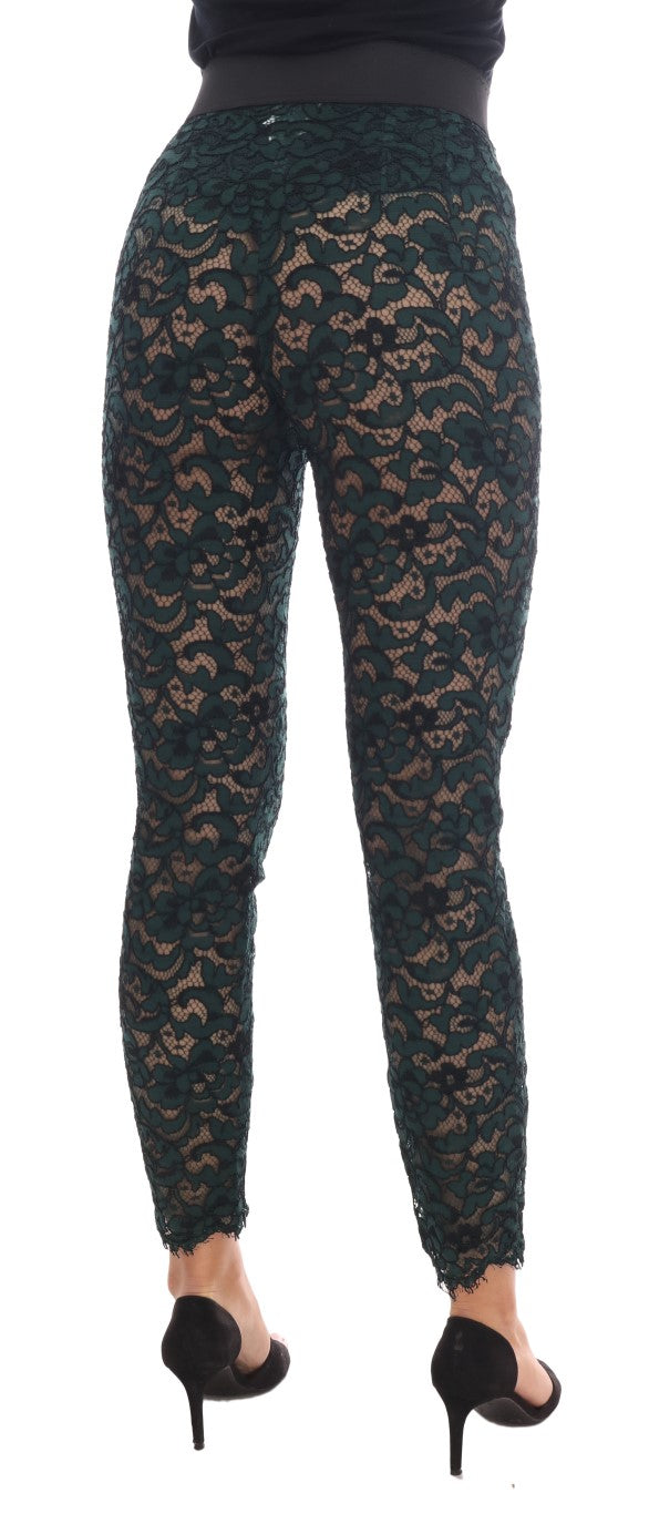 Dolce &amp; Gabbana Højtaljede Slim-Fit Blomsterbukser med Blonde