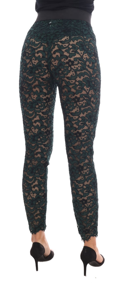 Dolce &amp; Gabbana Højtaljede Slim-Fit Blomsterbukser med Blonde