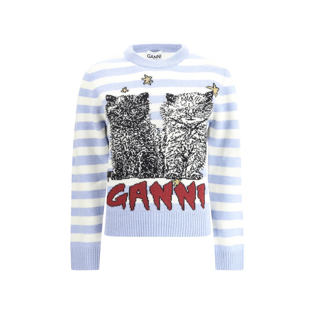 Ganni Stribet sweater med maxiprint