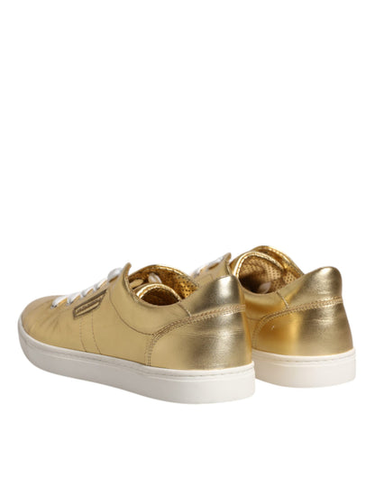 Dolce & Gabbana Gold Leather Logo London Men Sneakers Shoes