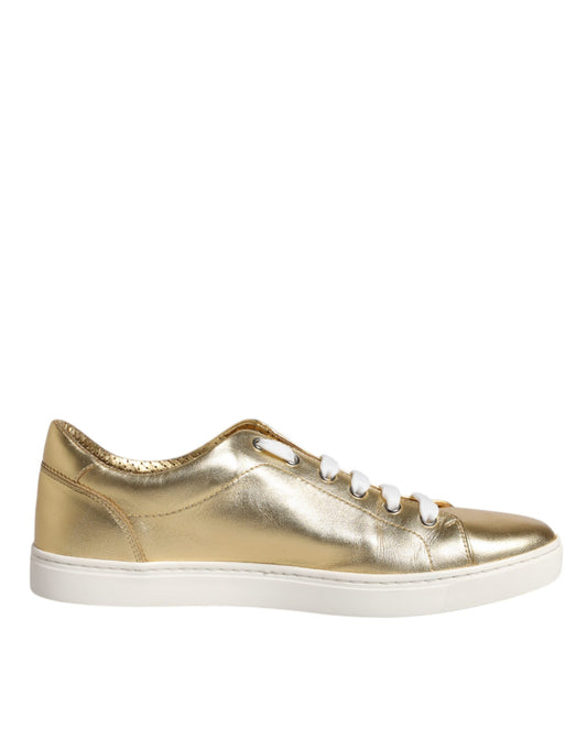 Dolce &amp; Gabbana Guld Læder Logo London Herre Sneakers Sko