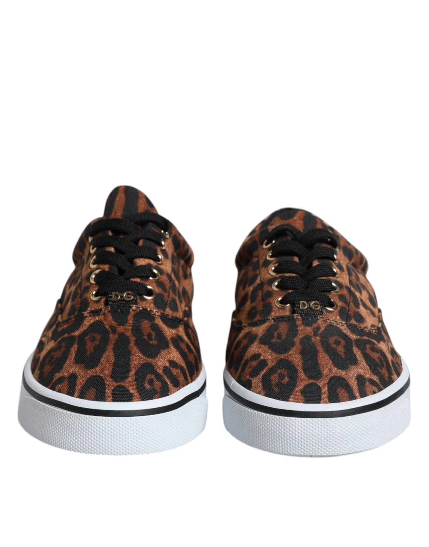 Dolce &amp; Gabbana Brown Leopard Logo Print Bomuld Sneakers Sko