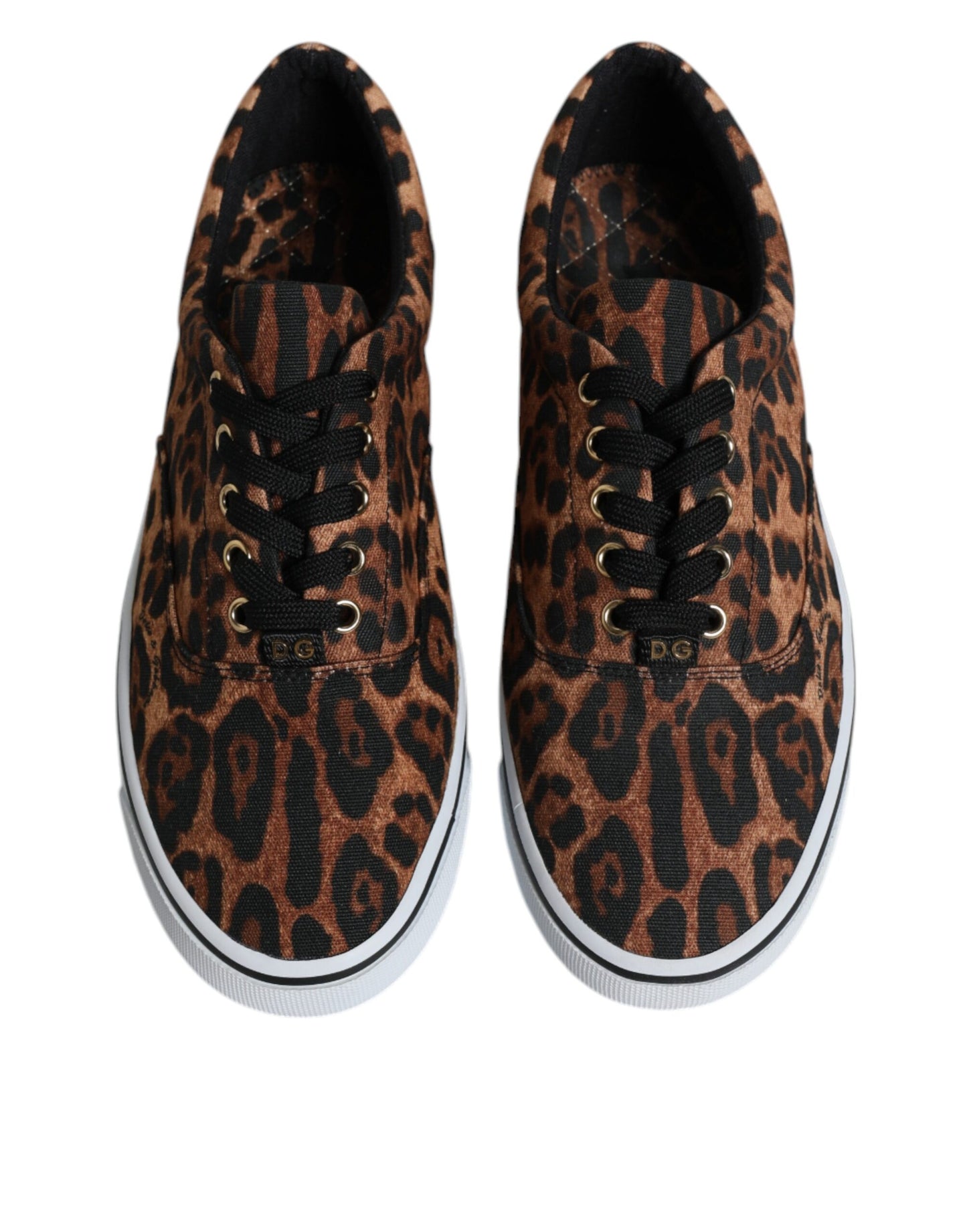 Dolce &amp; Gabbana Brown Leopard Logo Print Bomuld Sneakers Sko