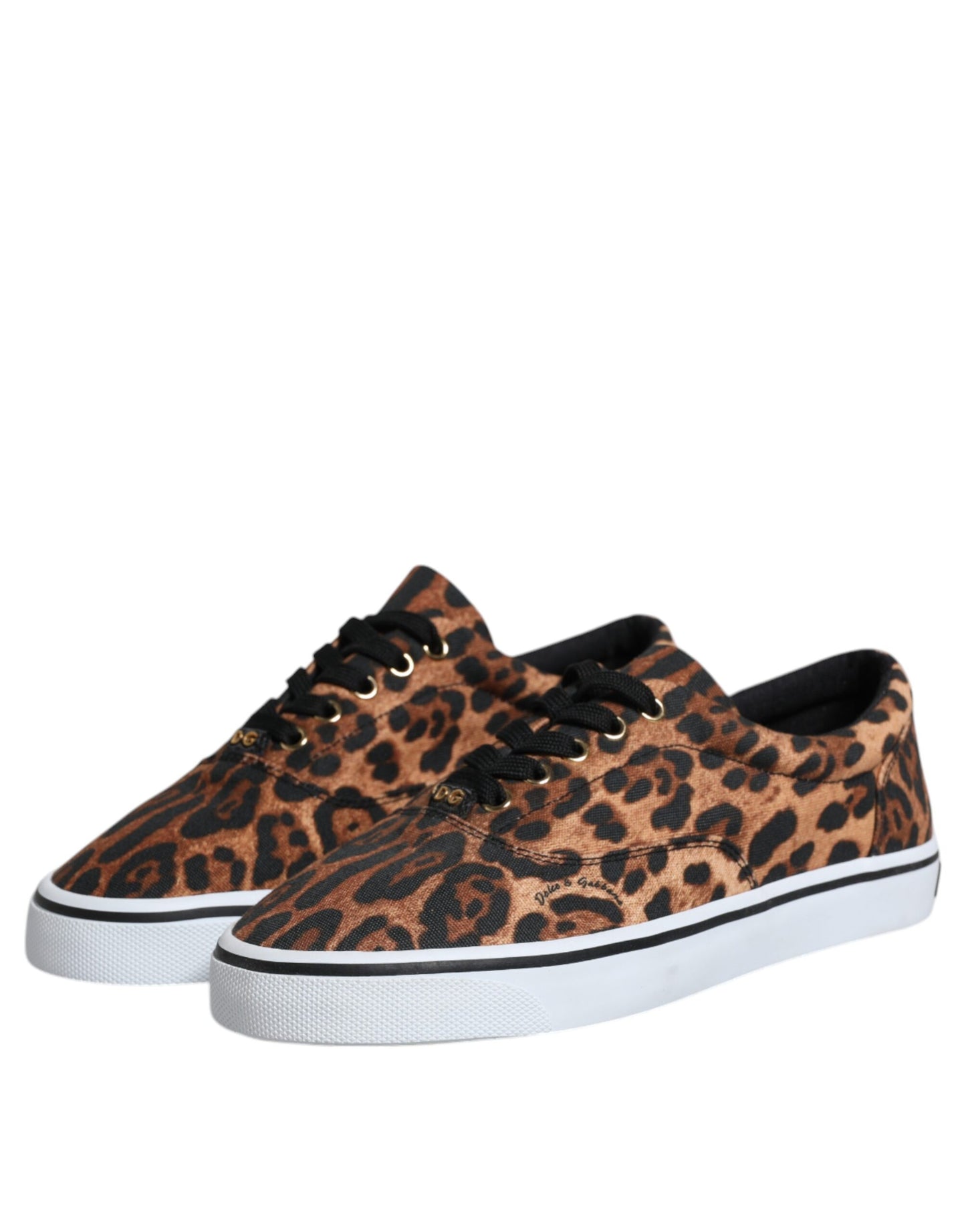 Dolce &amp; Gabbana Brown Leopard Logo Print Bomuld Sneakers Sko