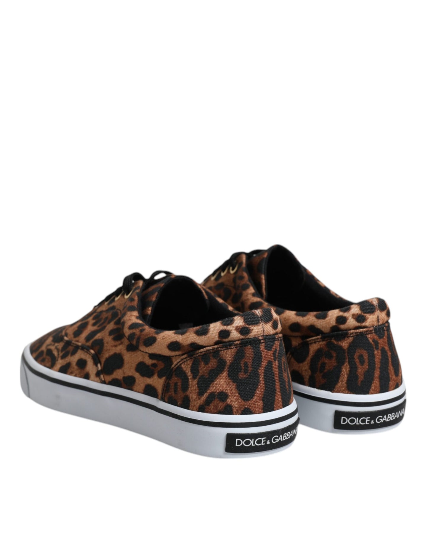 Dolce &amp; Gabbana Brown Leopard Logo Print Bomuld Sneakers Sko