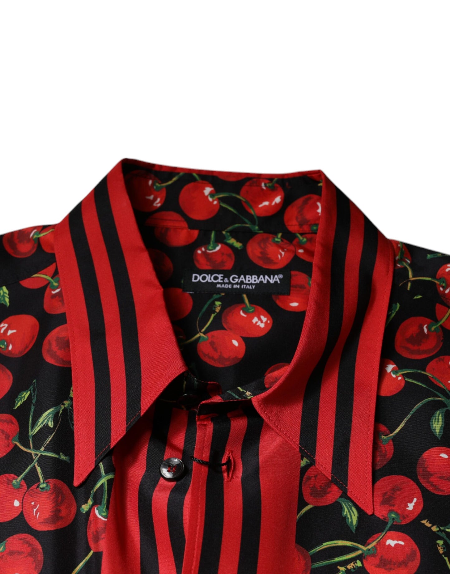 Dolce &amp; Gabbana Sort Kirsebærsilke Skjorte med Knapper og Afslappet Stil