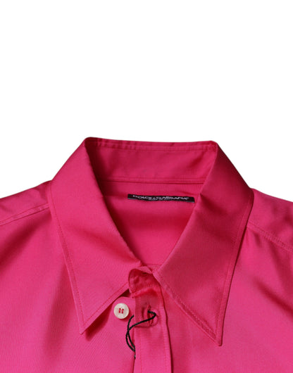 Dolce &amp; Gabbana Lyserød Silkekrave Herreskjorte Med Button Down-Stil