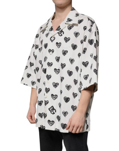 Dolce &amp; Gabbana Hvid Hjerteprint Kortærmet Casual Skjorte