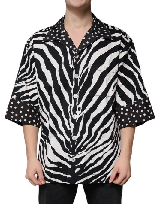 Dolce &amp; Gabbana Sort/Hvid Zebra Button Down Oversize Skjorte