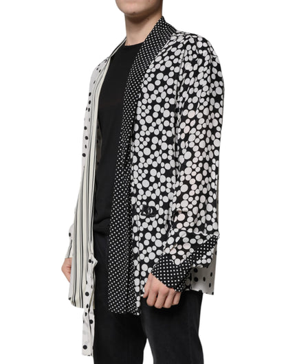 Dolce &amp; Gabbana Sort/Hvid Silkeskjorte med Polkaprikker til Herrer