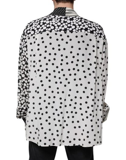 Dolce &amp; Gabbana Sort/Hvid Silkeskjorte med Polkaprikker til Herrer