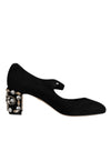 Dolce & Gabbana Black Suede Crystal Mary Jane Heels Shoes