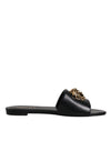 Versace Sort Læder Logo Plaque Slip On Slides Flats Sko