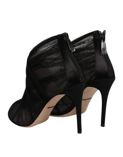 Dolce & Gabbana Black Mesh Stiletto Heels Ankle Boots Shoes