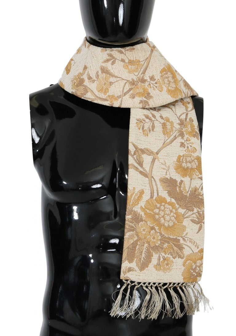 Dolce &amp; Gabbana Elegant Beige Guld Jacquard Stole Tørklæde