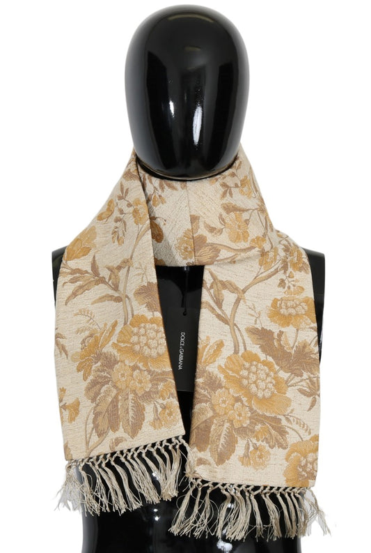 Dolce &amp; Gabbana Elegant Beige Guld Jacquard Stole Tørklæde