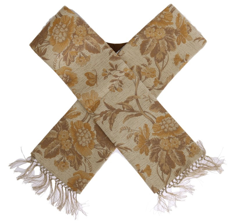 Dolce &amp; Gabbana Elegant Beige Guld Jacquard Stole Tørklæde