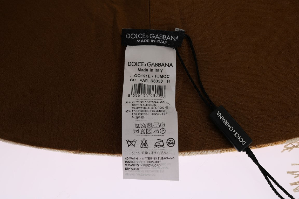 Dolce &amp; Gabbana Elegant Beige Guld Jacquard Stole Tørklæde