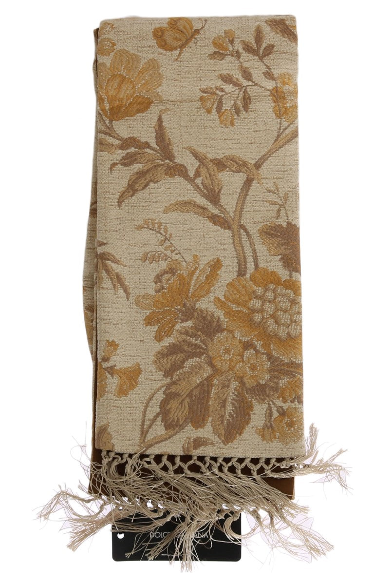 Dolce &amp; Gabbana Elegant Beige Guld Jacquard Stole Tørklæde