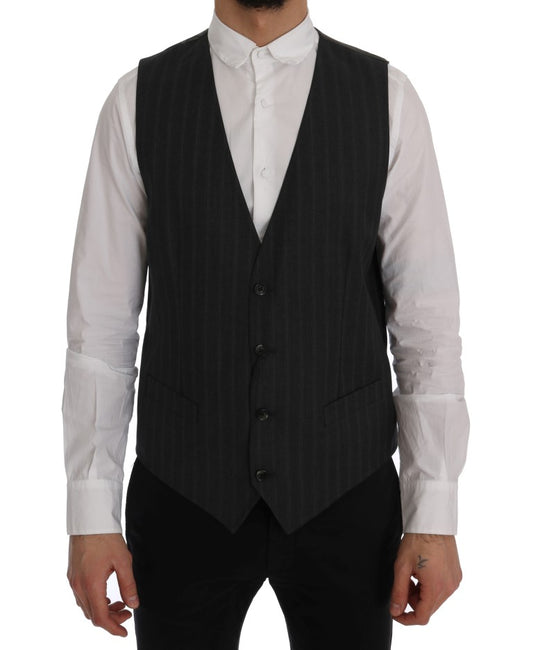 Dolce &amp; Gabbana Elegant gråstribet enkeltradet vest