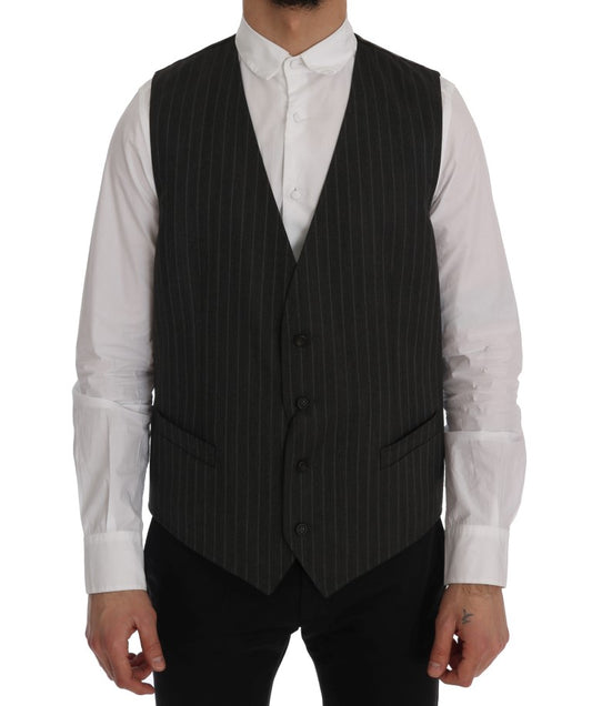 Dolce &amp; Gabbana Elegant stribet grå uldblanding vest vest