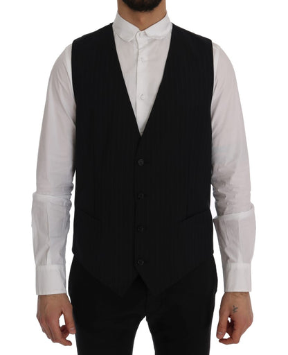 Dolce &amp; Gabbana Elegant Blå Stribet Vest