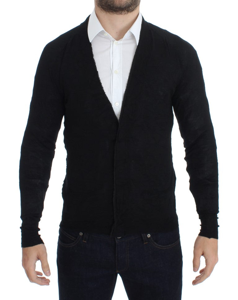 Kostume National Elegant Black Merino Wool Cardigan