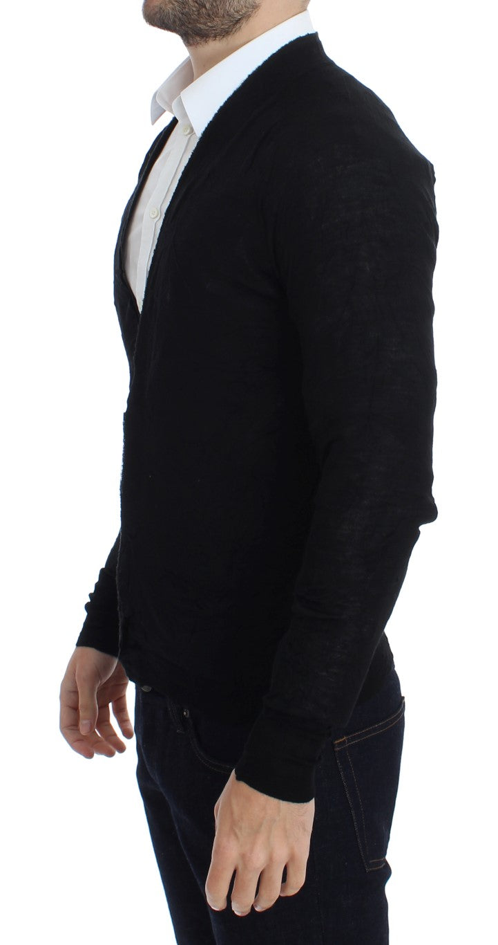 Kostume National Elegant Black Merino Wool Cardigan