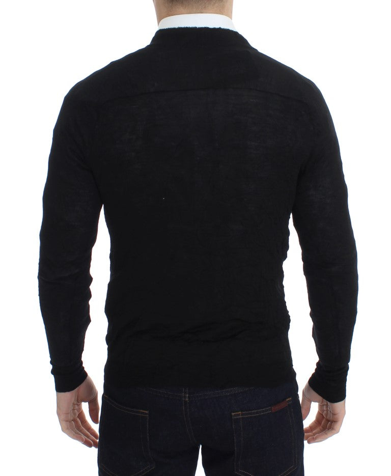 Kostume National Elegant Black Merino Wool Cardigan