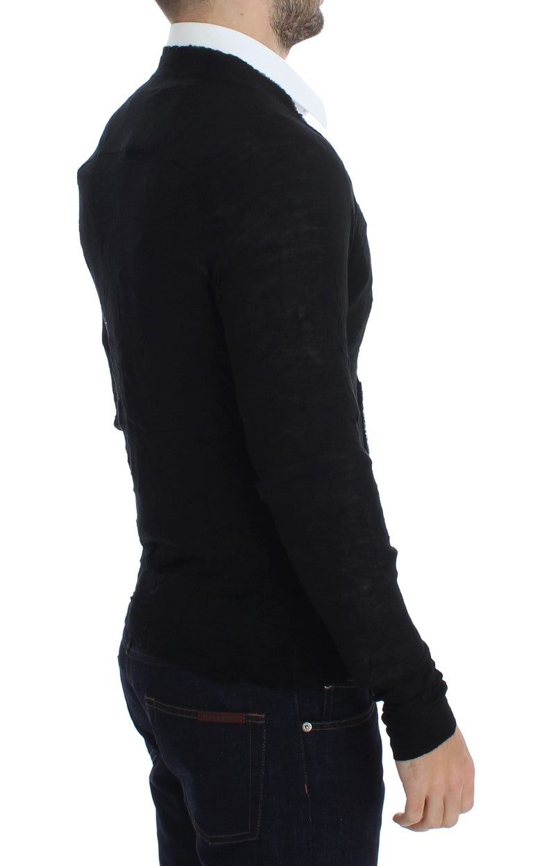 Kostume National Elegant Black Merino Wool Cardigan