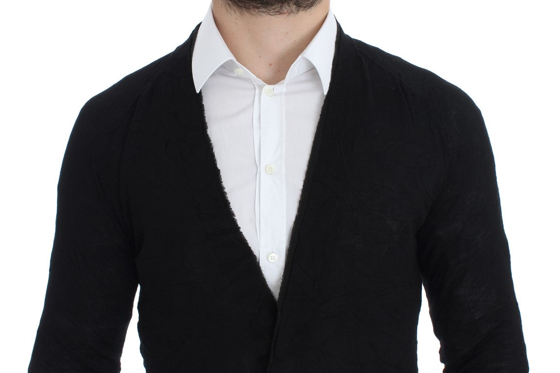 Kostume National Elegant Black Merino Wool Cardigan