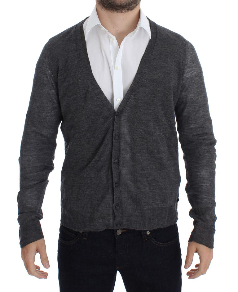 Kostume National Elegant Grey Wool Blend Cardigan Sweater