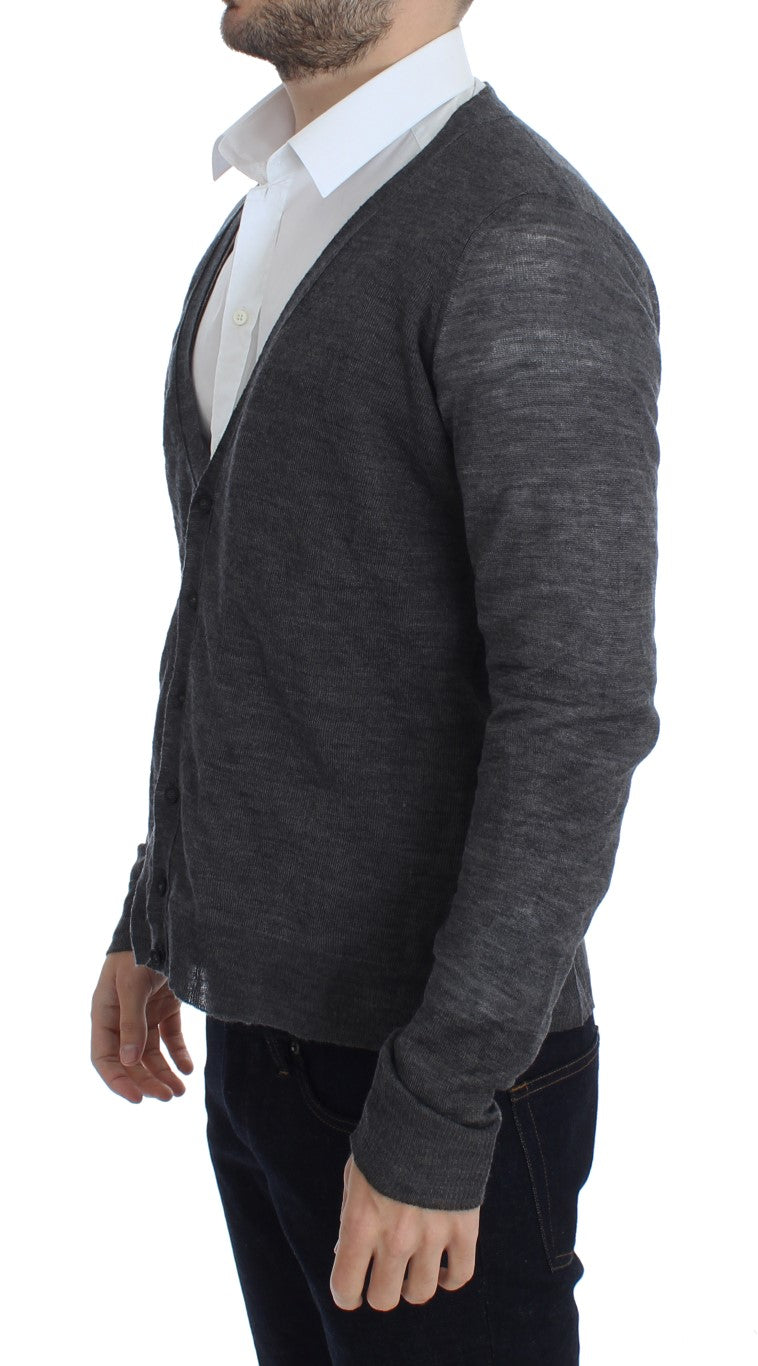 Kostume National Elegant Grey Wool Blend Cardigan Sweater