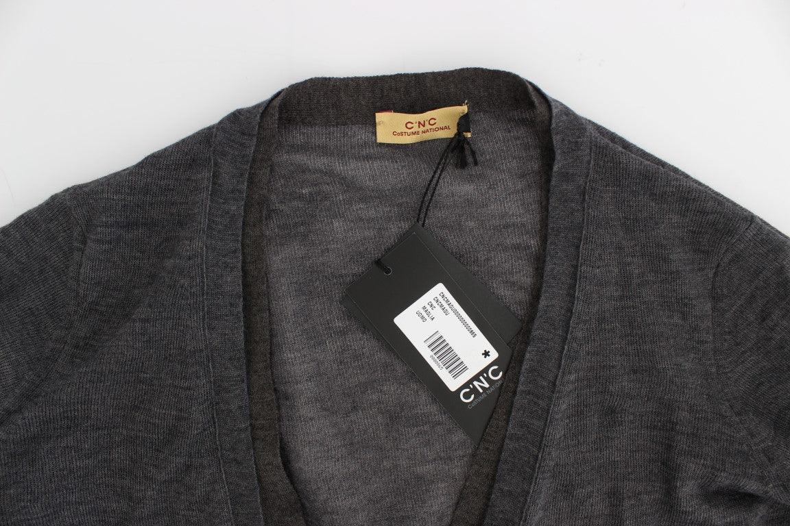 Kostume National Elegant Grey Wool Blend Cardigan Sweater