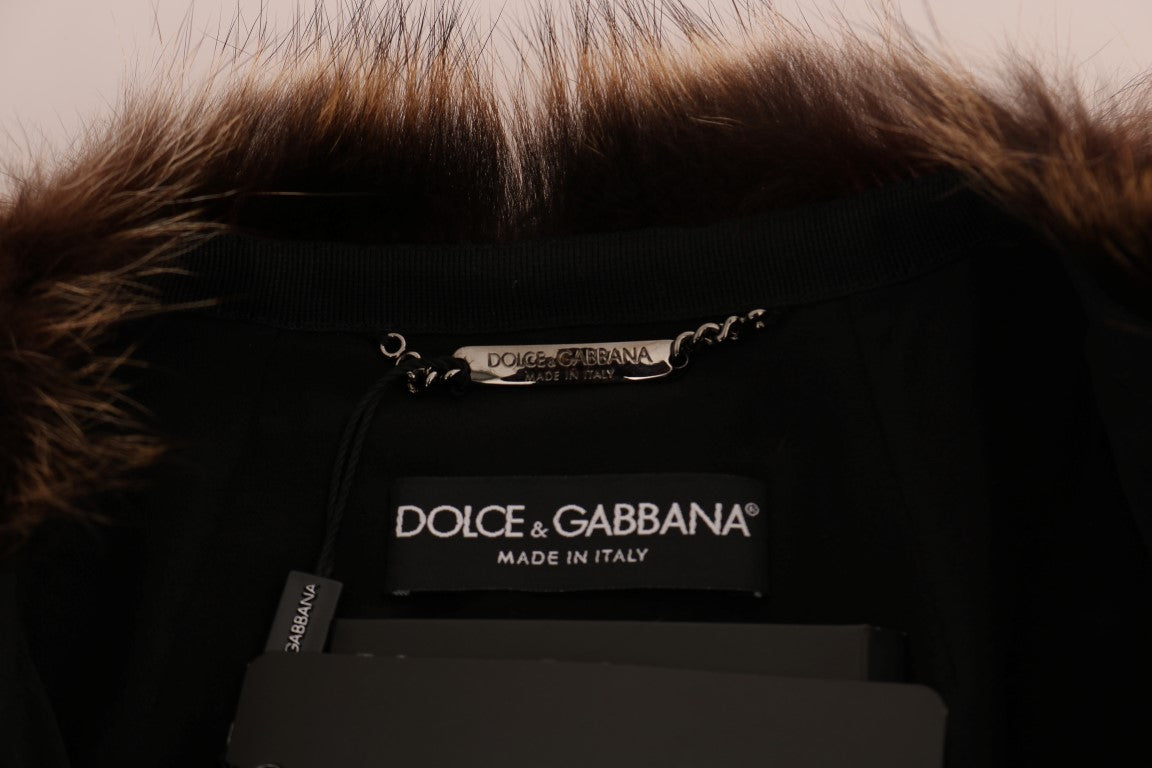 Dolce &amp; Gabbana Elegant brun vaskebjørnpels knælang frakke