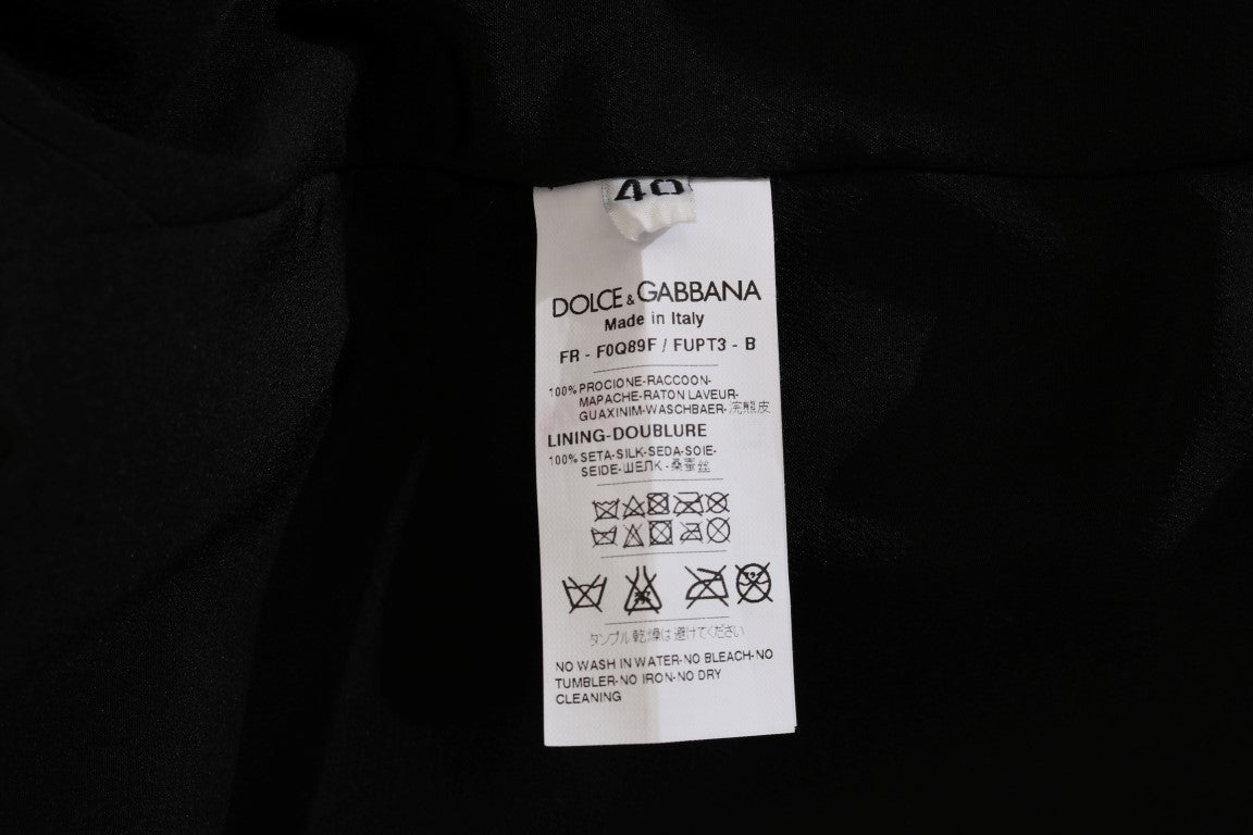 Dolce &amp; Gabbana Elegant brun vaskebjørnpels knælang frakke