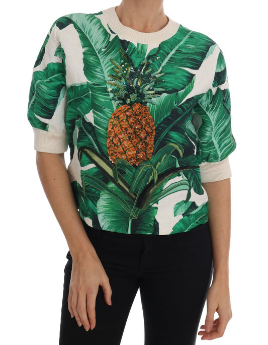 Pulover cu paiete tropicale Dolce &amp; Gabbana - Ediția Lush Greenery