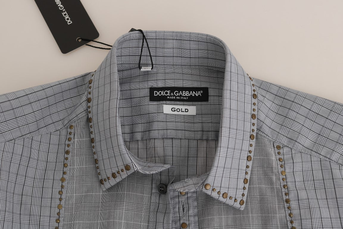 Dolce &amp; Gabbana Elegant gråternet Slim Fit Casual skjorte