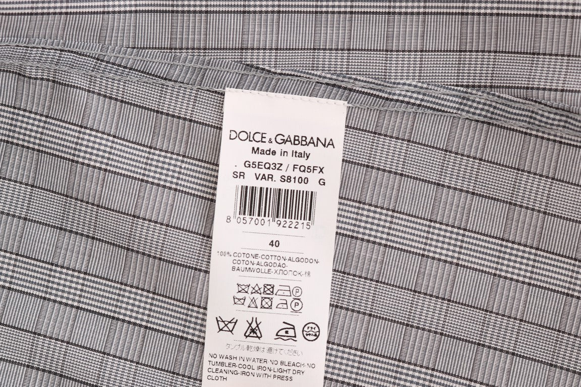 Dolce &amp; Gabbana Elegant gråternet Slim Fit Casual skjorte