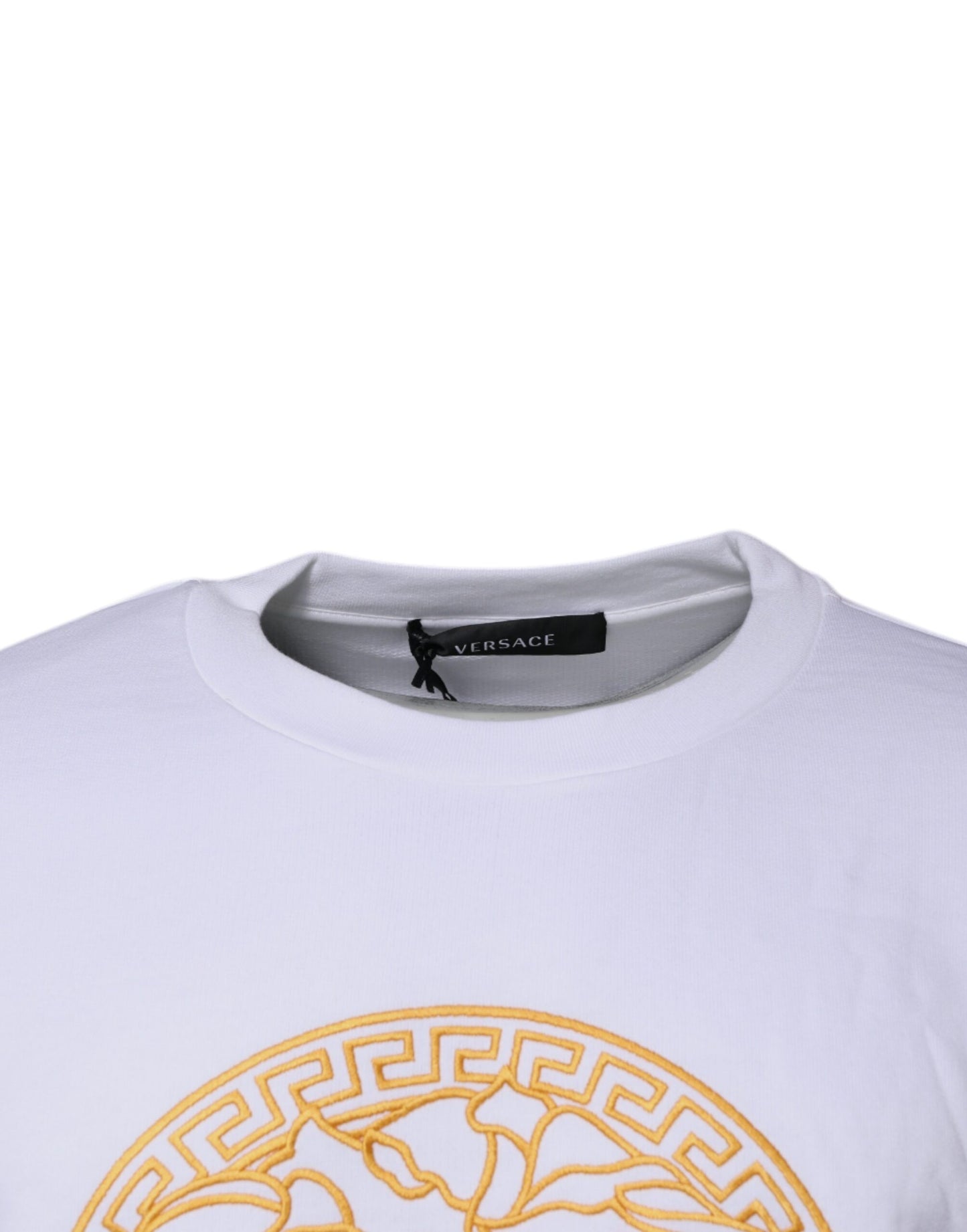 Versace White Medusa Embroidery Crew Neck Pullover Sweater