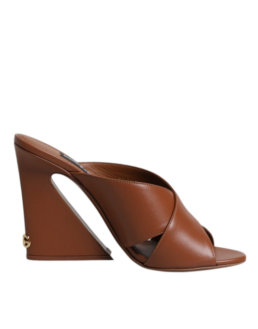 Dolce &amp; Gabbana Maroon Logo KEIRA Læder Slides Sandaler Sko
